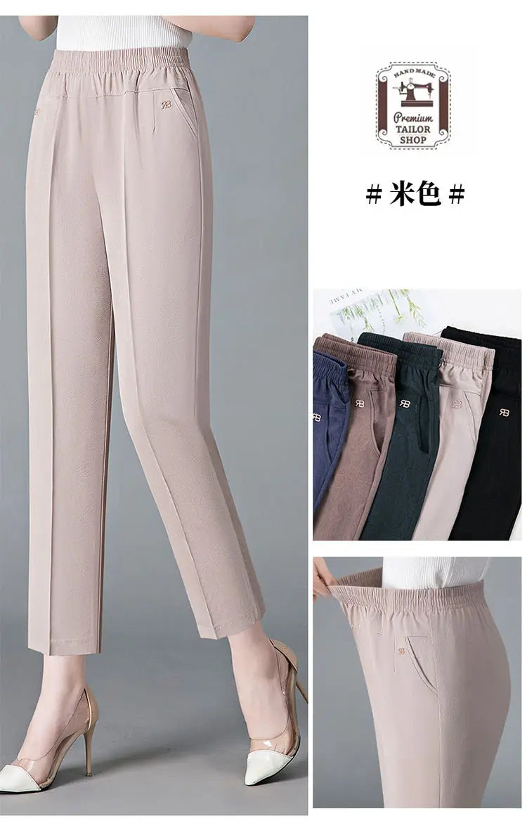Office Lady Vintage Loose Straight Pants Spring Summer Thin Women Streetwear Fashion Casual Elastic High Waist Cropped Trousers