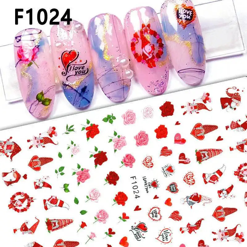 1PCS Valentine's Day Nail Stickers Cartoon Love Nail Supplies Nail Decals for Ladies Nail Art Decoration