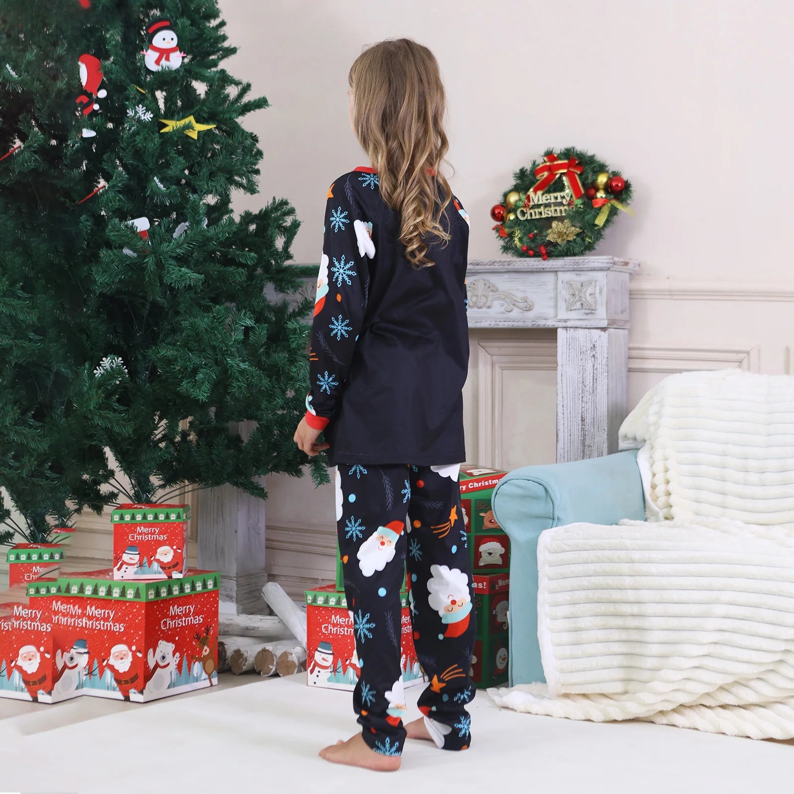 New Year's Clothes Santa Claus Print Family Christmas Pajamas Set Cute Loose Parent-child 2 Pieces Suit Homewear Baby Romper Pjs