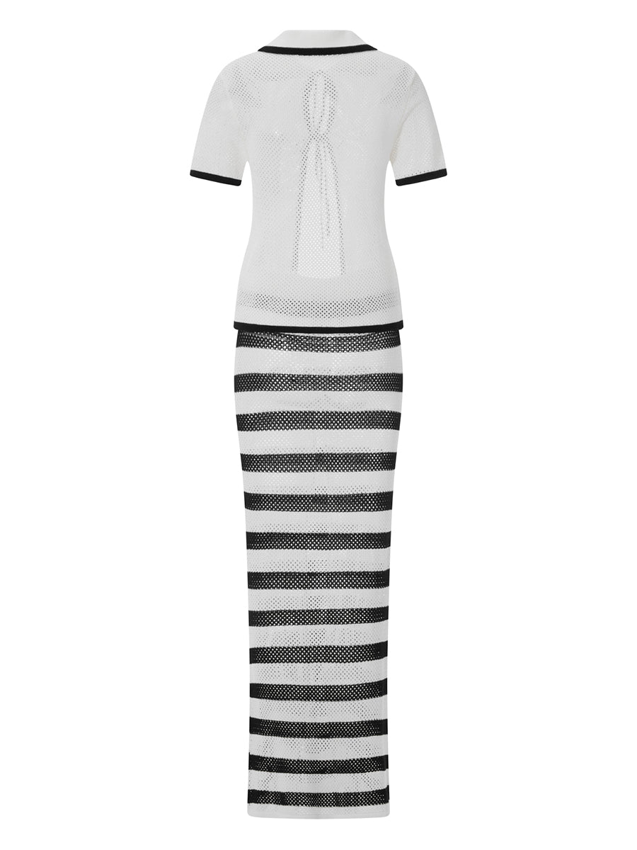 Women Crochet Cover Up Skirts Elastic High Waist Striped Contrast Color Knit Long Skirts Beachwear