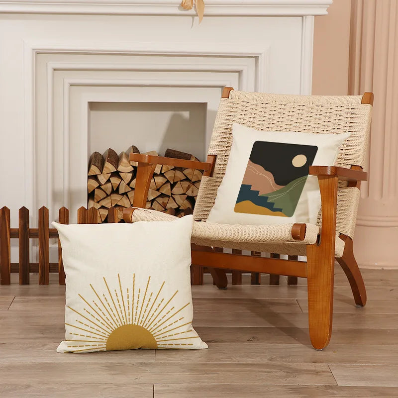 BOHO Style Printing Pillow Cover Indoor Bay Window Decoration Square Geometric Cushion Linen Abstract Simple Sofa Pillow