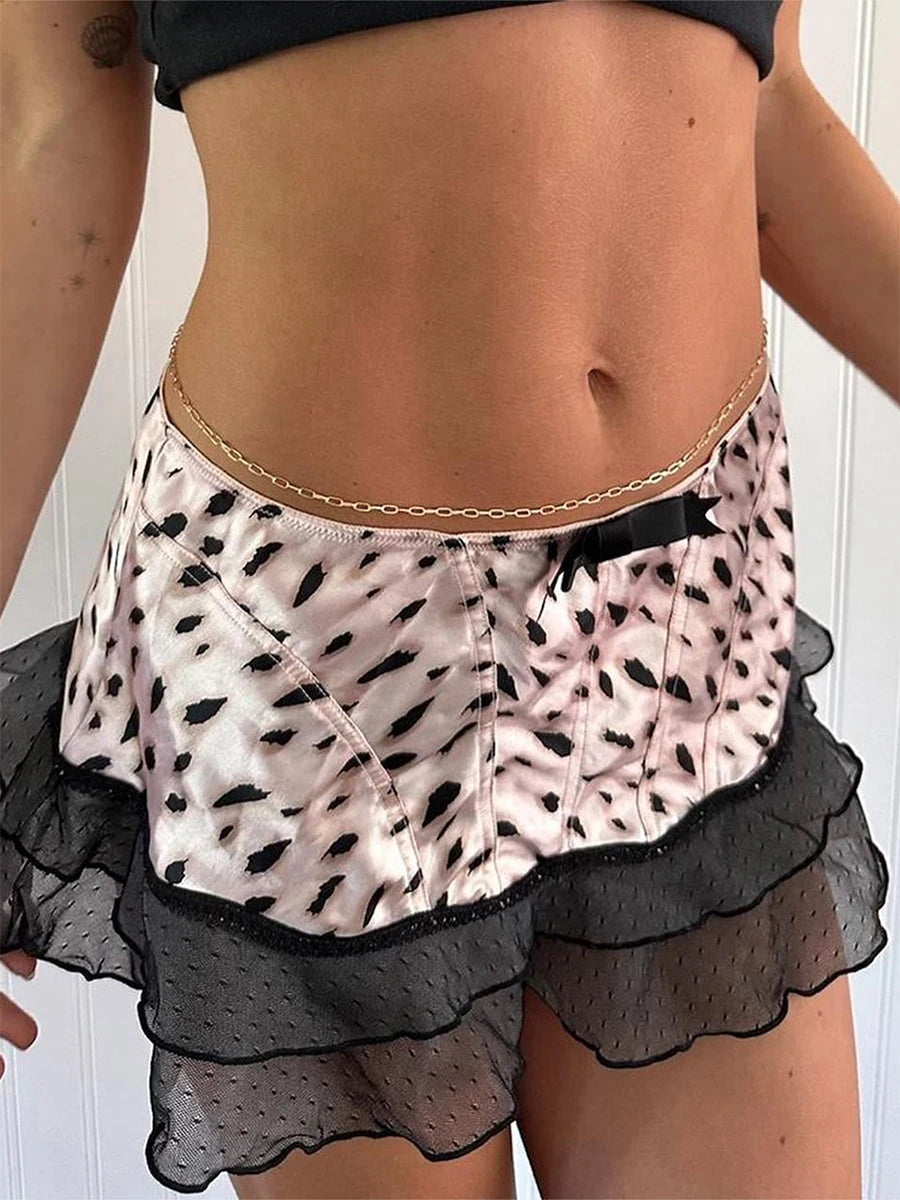 Women s Flared Mini Skirts with Ruffle Detailing and Bow Front Low Waist A-Line Skirts for a Stylish Summer Look