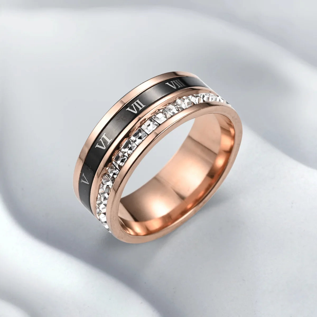 1 Piece of Niche Luxury Roman Numeral Double-Ring Titanium Steel Ring with Micro-Inlaid Zircon for Women, Suitable for Commuting and Street Style, Valentine's Day Gift