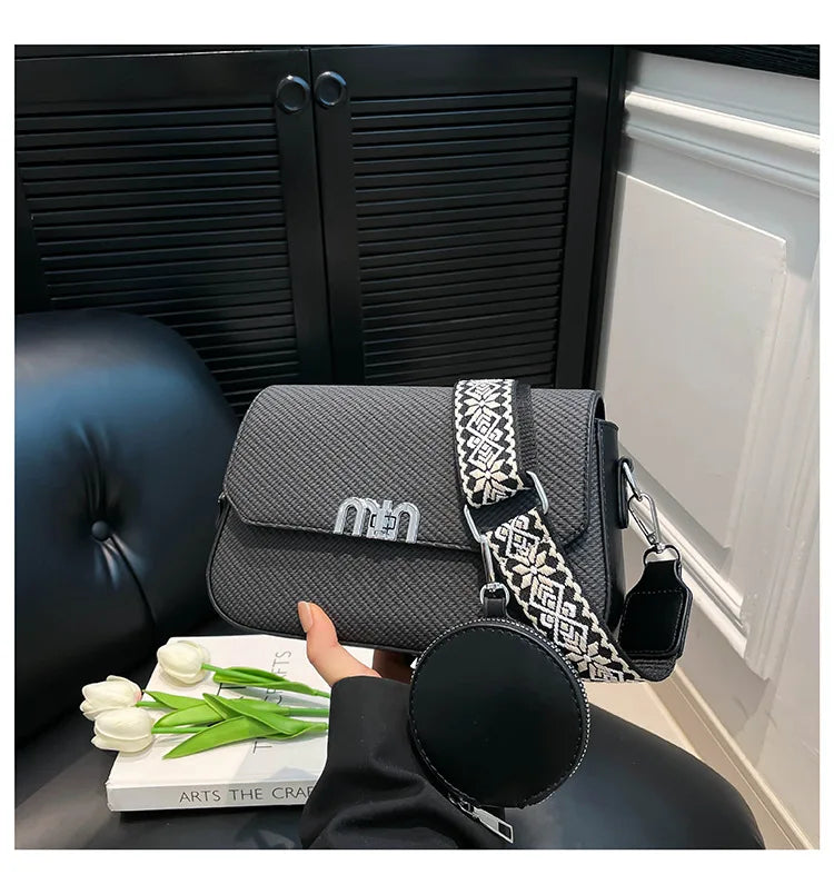 ‌2025 Korean-Style Wide Strap Bag - Crossbody/Shoulder/Handheld Multi-Way Purse, Trendy Small Handbag for Women