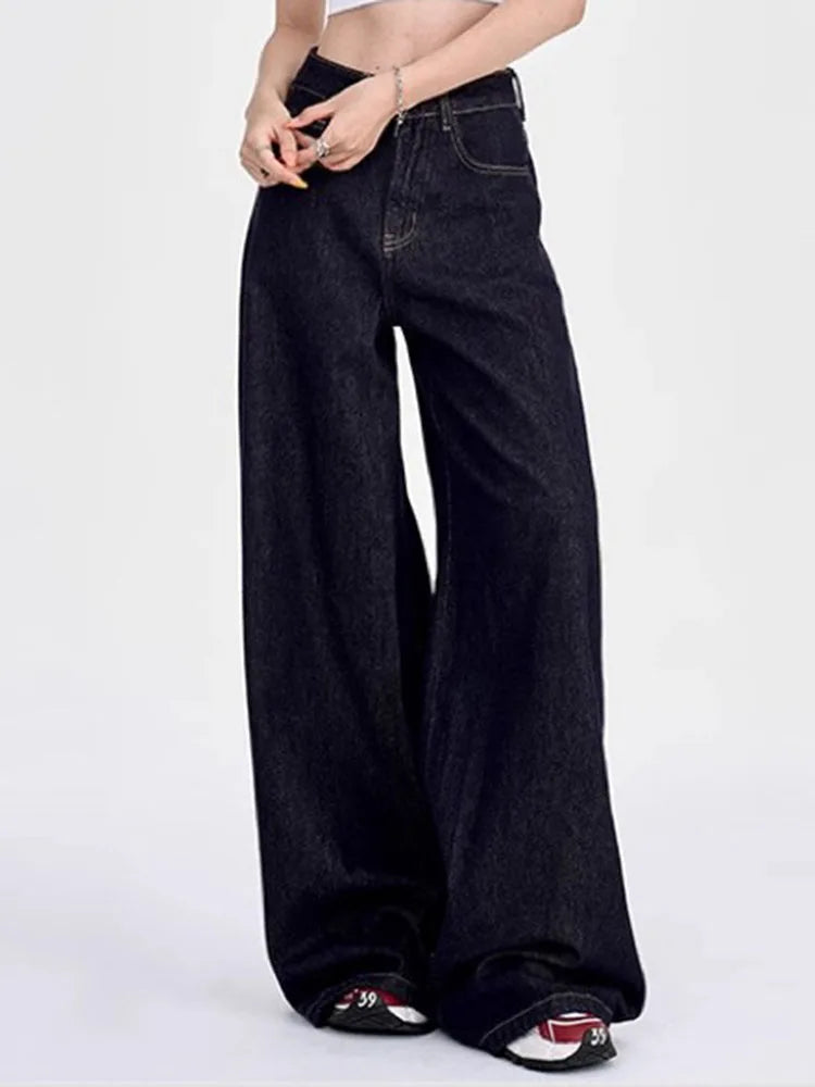 Korean Fashion Baggy Wide Leg Jeans Women Vintage High Waist Loose Straight Denim Pants Casual Classic Solid Streetwear Vaqueros