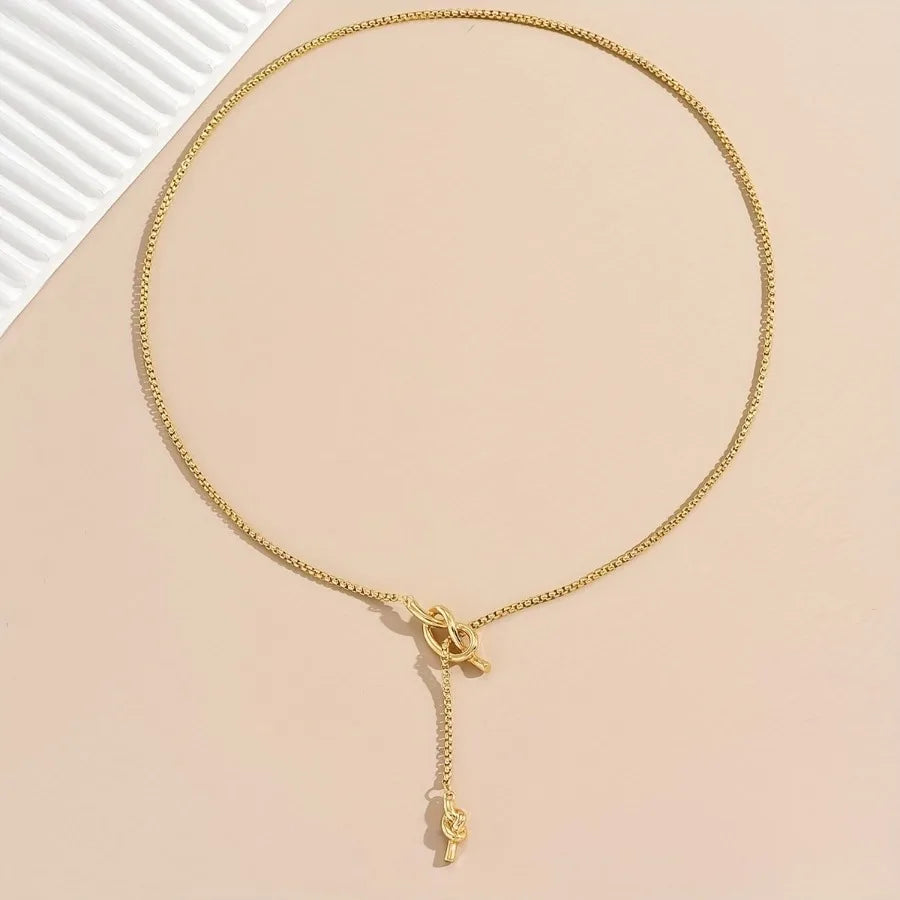Vintage Golden Long Sailor Knot Sweater Chain Necklace Accessories Women's 14K Gold Plated Neck Jewelry Gift