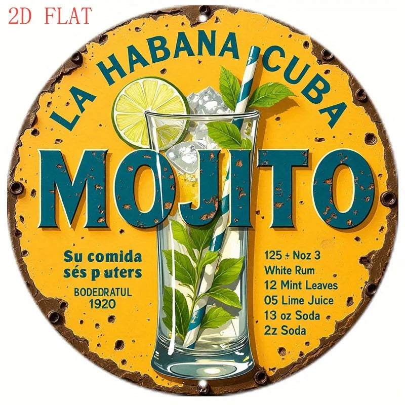 2D Flat, 1pc Vintage Mojito Cocktail Recipe Sign