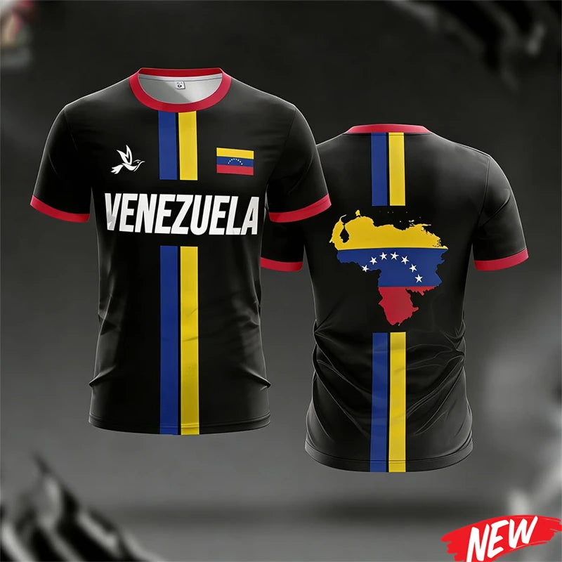 Venezuela Flag Print Jersey Summer Men's Football Training Apparel Youth Outdoor Sports Breathable Quick Drying Sports T-shirt