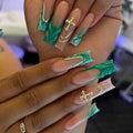 Gold French Coffin Press-On Nails | 24pcs Rhinestone Ballerina Full Cover Nail Tips