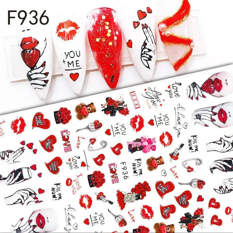 1PCS Valentine's Day Nail Stickers Cartoon Love Nail Supplies Nail Decals for Ladies Nail Art Decoration