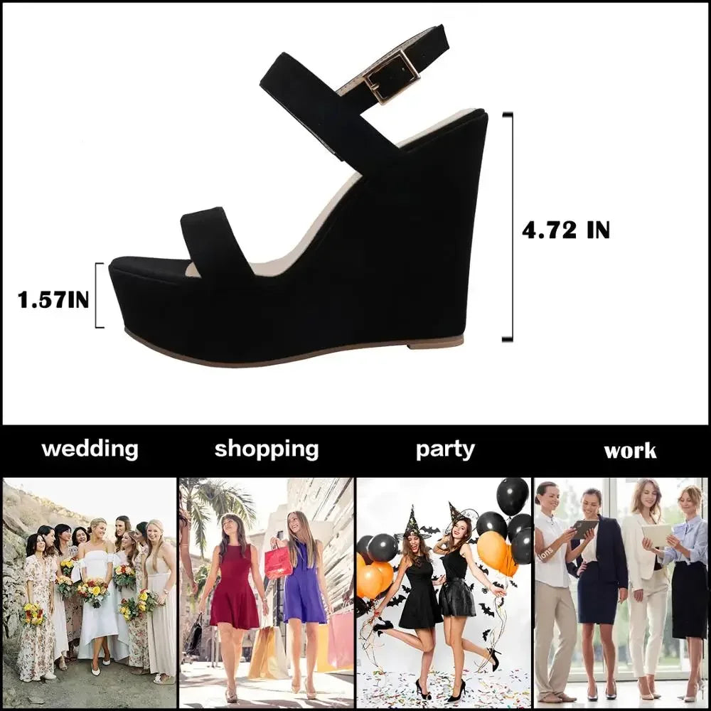 Summer Colourful Sexy Open Toe Ankle Strap Platform Wedge Women Sandals Super Buckle High Heels Gladiator Ladies Wedding Shoes