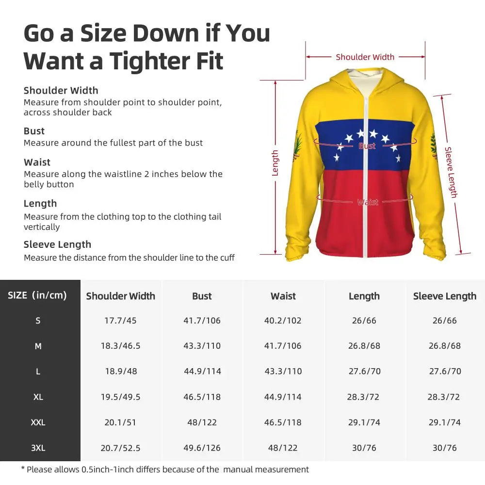 Venezuela Flag Polyester Hoodie Sunscreen Sun Protection Fishing Running Clothes Quick Dry Performance Long Sleeve With Zipper