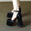 Women'S High Chunky Platform Closed Toe Block Heels Square Toe Ankle Strap Dress Wedding Party Prom Pumps Shoes