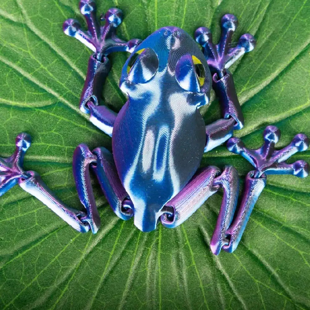 3D Printed Cute Frog Model Multi-joint Movable With Glittering Eyes Simulated Animals Model For Room Decor Accessories Kids Gift