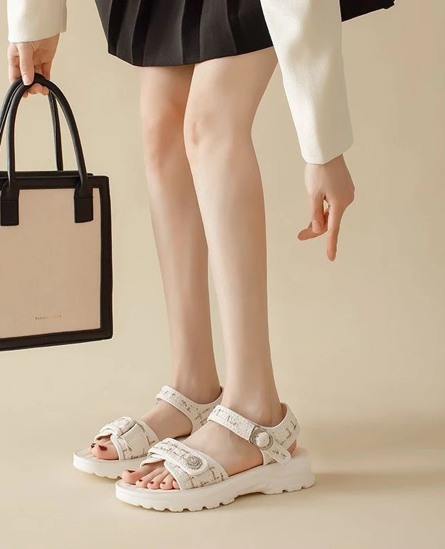 Sandals For Women Outdoor Platform Open Toe Leather White Woman Shoes On Sale Luxury 2025 Summer Pvc Offer Premium Offers