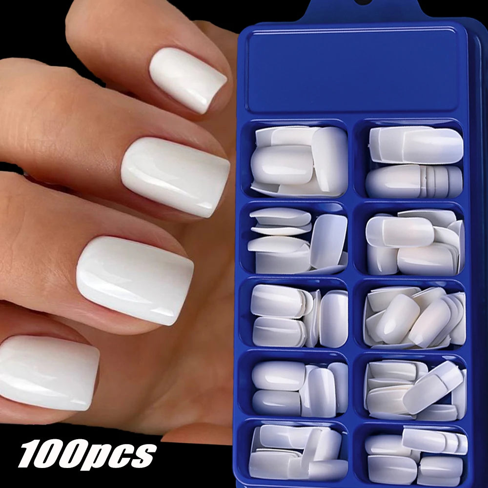 100pcs Light Pink Press-On Nails | Short & Medium Square | 10 Sizes Full Cover Nail Tips