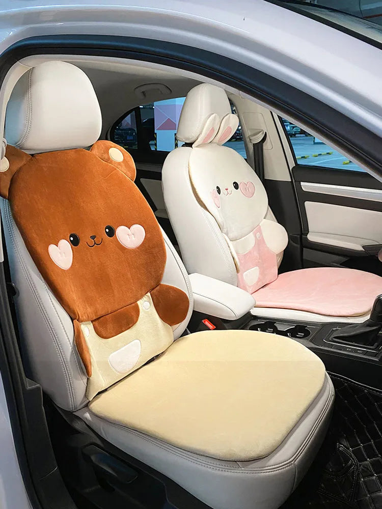 Cute Cartoon Animal Car Seat Covers Cushion Breathable Ice Silk Universal For Women Ladies Gifts Auto Interior Decor Accessories