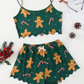 Women's Sleepwear Soft Christmas Festival Cute Gingerbread Print 2 Pieces Pajama Set Crop Tops and Shorts Loungewear