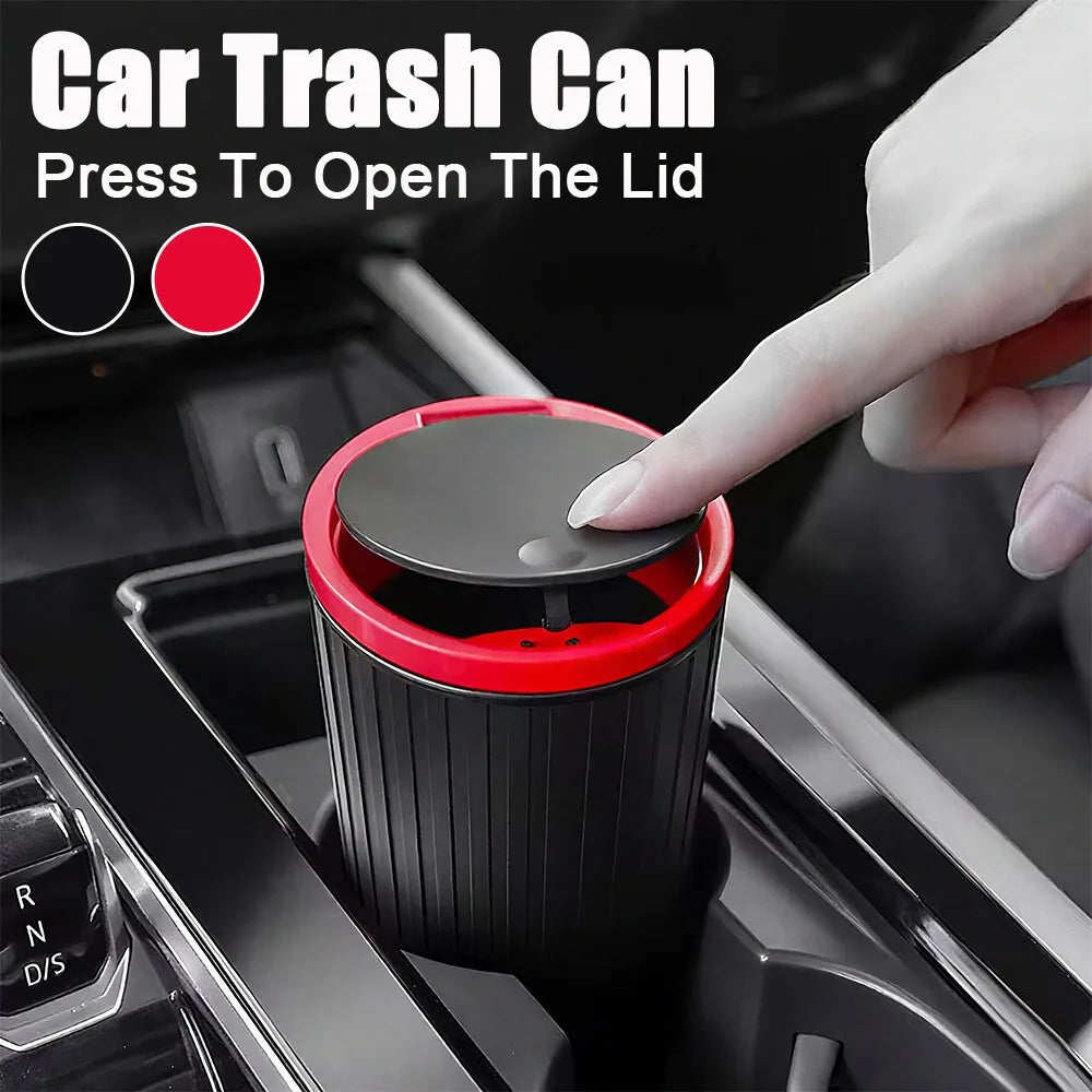 Mini Car Trash Can with Lid, Compact Automotive Garbage Bin Garbage Container Storage Box Bucket Auto Accessories