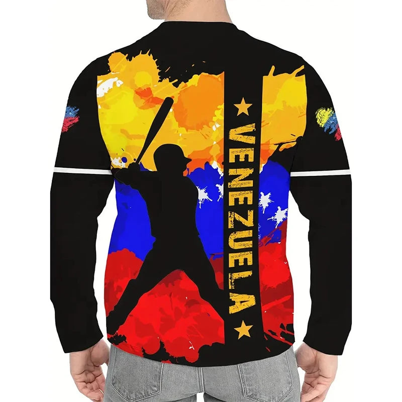 Baseball Sports Pattern Venezuela Shirt For Men 3D Print Graffiti Style Long Sleeve T-shirts Fashion Street Daily New T Shirts