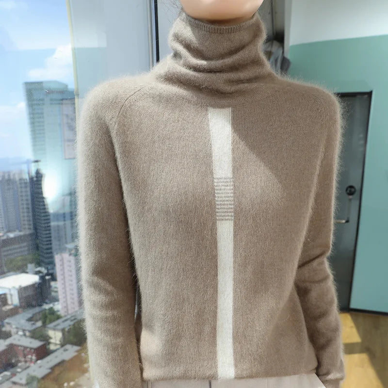 Women's Mink Cashmere Sweater High Neck Long Sleeve Autumn and Winter Fashion Soft Pullover Turtle Neck LuXury Women Top Jumper