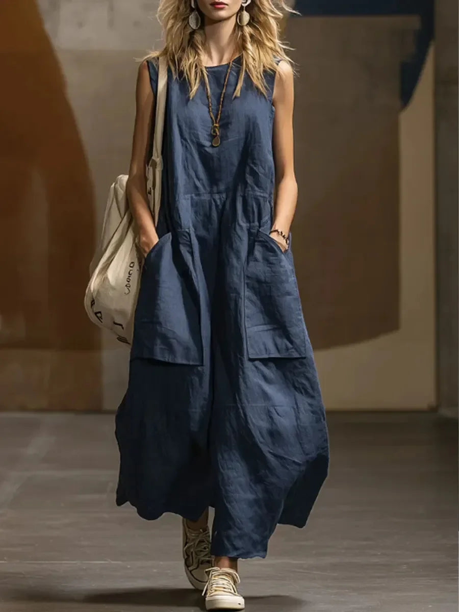 Draped Long Dresses For Women Retro Sleeveless Maxi Dress Woman Summer Holiday Womens Dresses Street Female Dress Robes