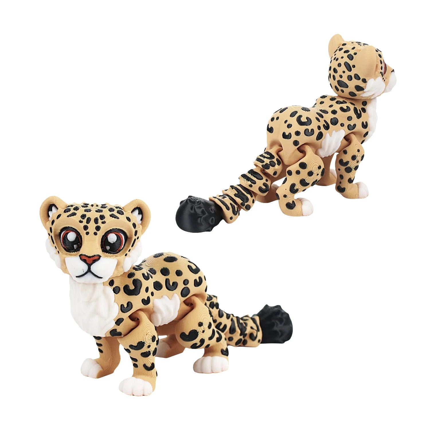 3D printed cheetah, integrated articulated simulation animal model, creative multi-color desktop decoration, creative trendy pla
