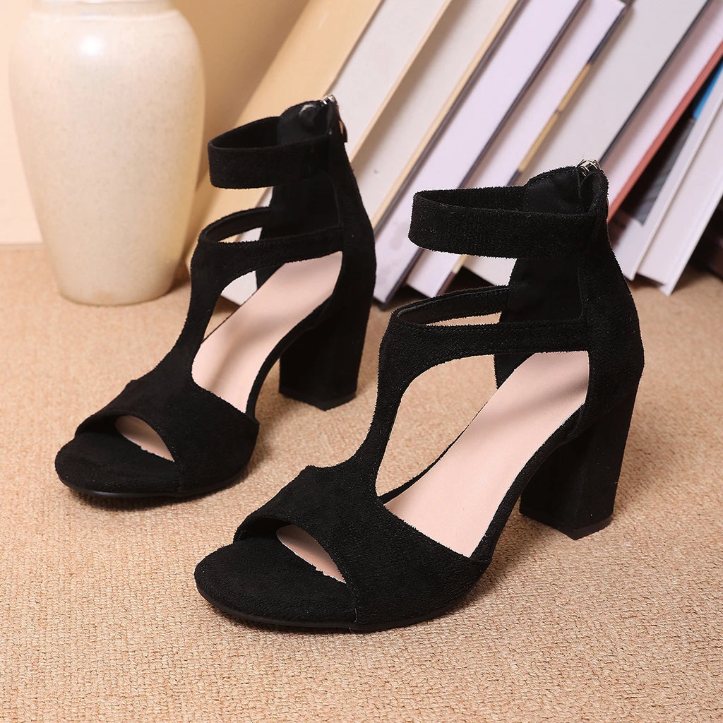 2026 Women Sandals Sexy Open Toe Ankle Strap High Heels Ladies Shoes Chunky Heels Summer Party Wedding Plus Size Shoes