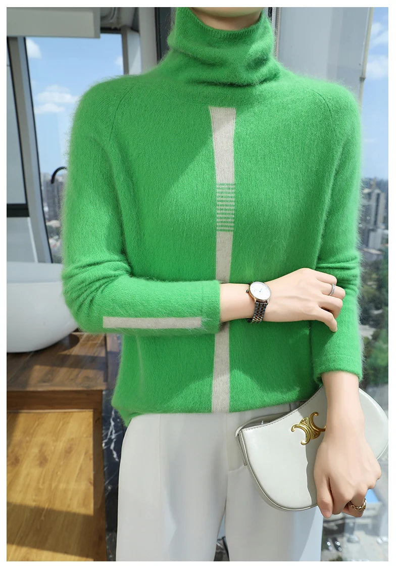Women's Mink Cashmere Sweater High Neck Long Sleeve Autumn and Winter Fashion Soft Pullover Turtle Neck LuXury Women Top Jumper