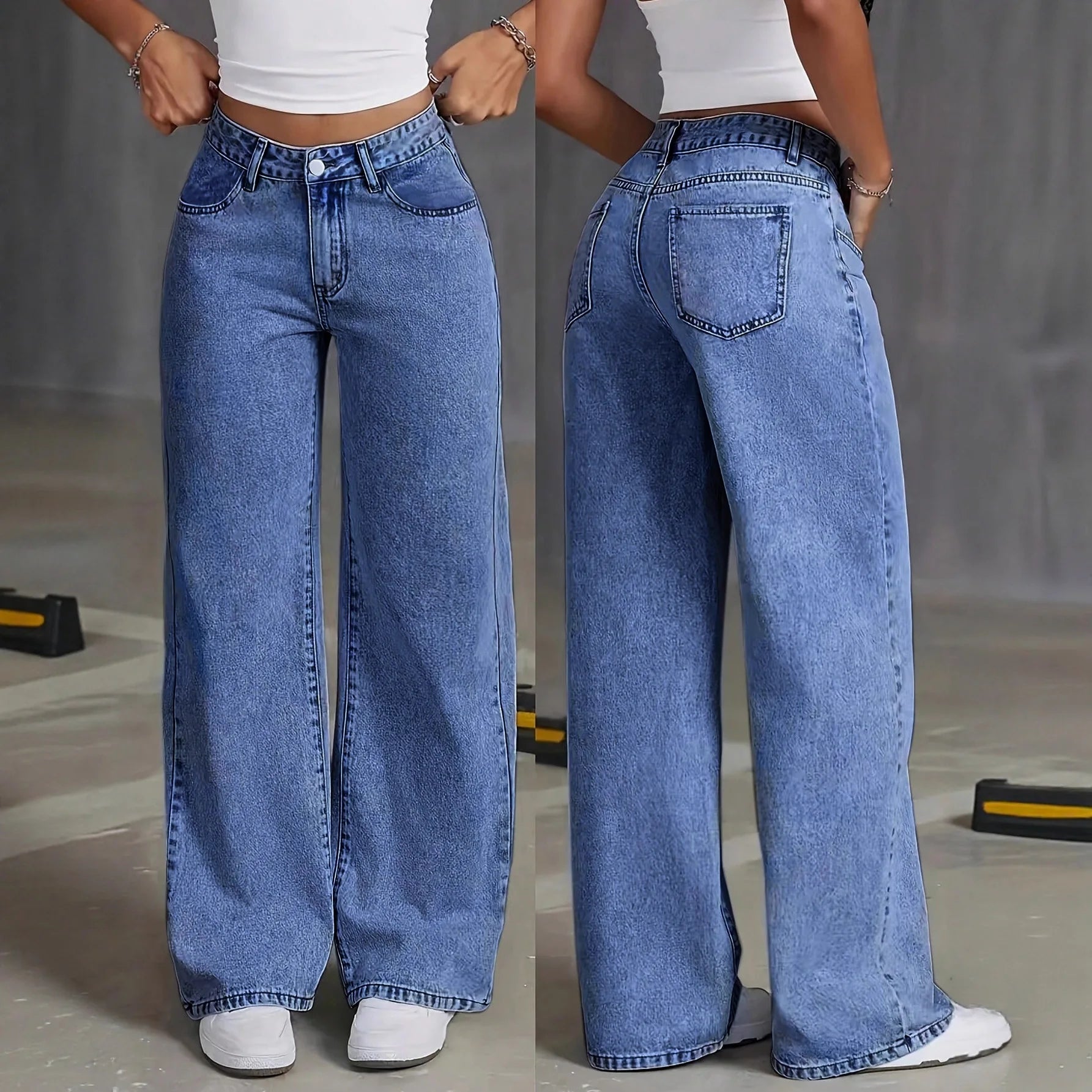 Size:S-5XL Women's Wide-Leg Jeans High-Waist Plus-Size Jeans