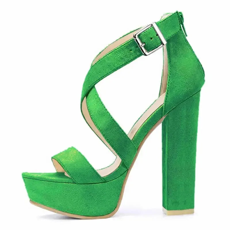 Women Sandals Open Toe Thick High Heels Chunky Cross Strap Buckle Platform Pumps Dress Party Wedding Shoes