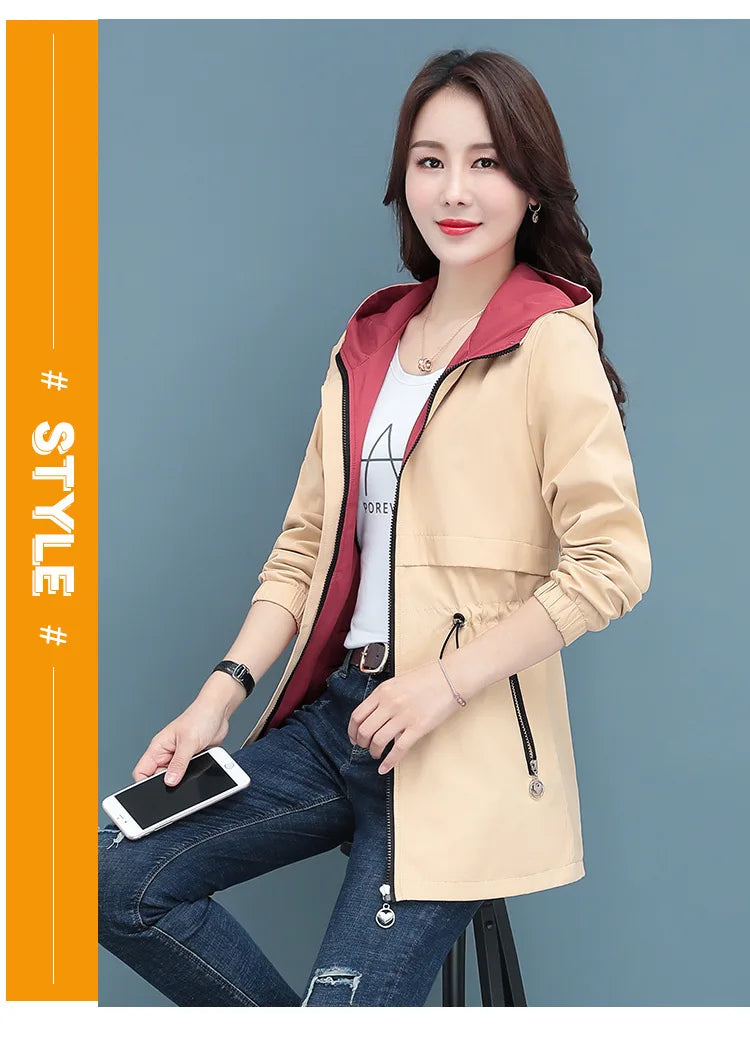 Spring Autumn Jacket Women's Loose Coat 2025 New Double-sided Wear Trench Coat Mid-length Windbreaker 5XL Women's Top
