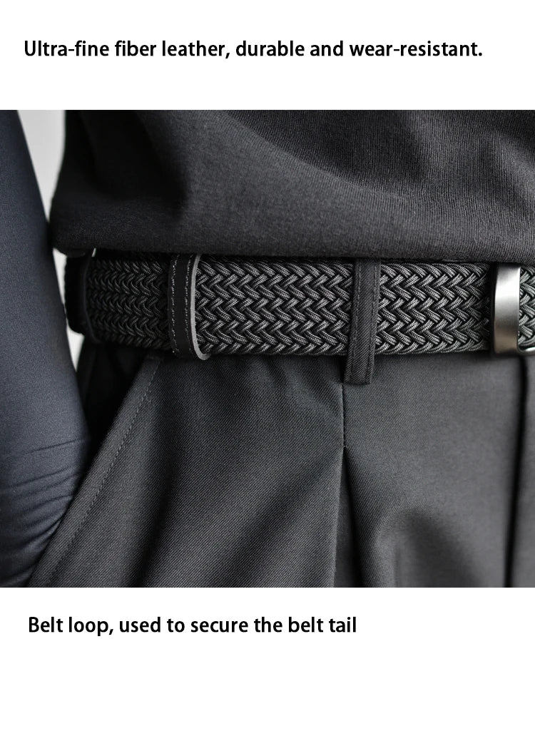 Weaving Belt Men's Fashionable Belt for Young Adults Casual Multifunctional Canvas Pants Belt with Elastic Golf Studs Fabric Lea