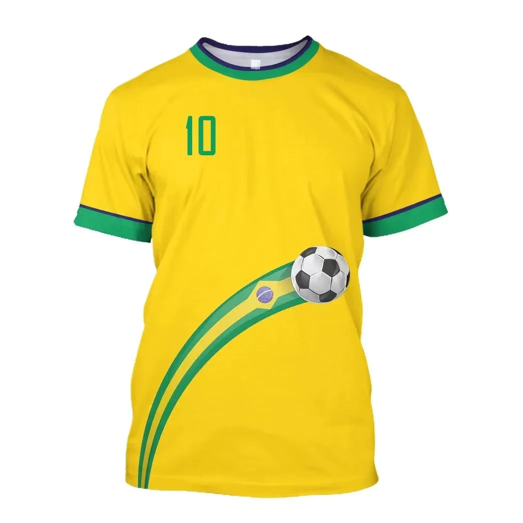 Brazil Jersey Men's T-shirt O-Neck Oversized Short Sleeve Men's Clothing 3D Print Brazilian Flag Selection Football Team Shirt