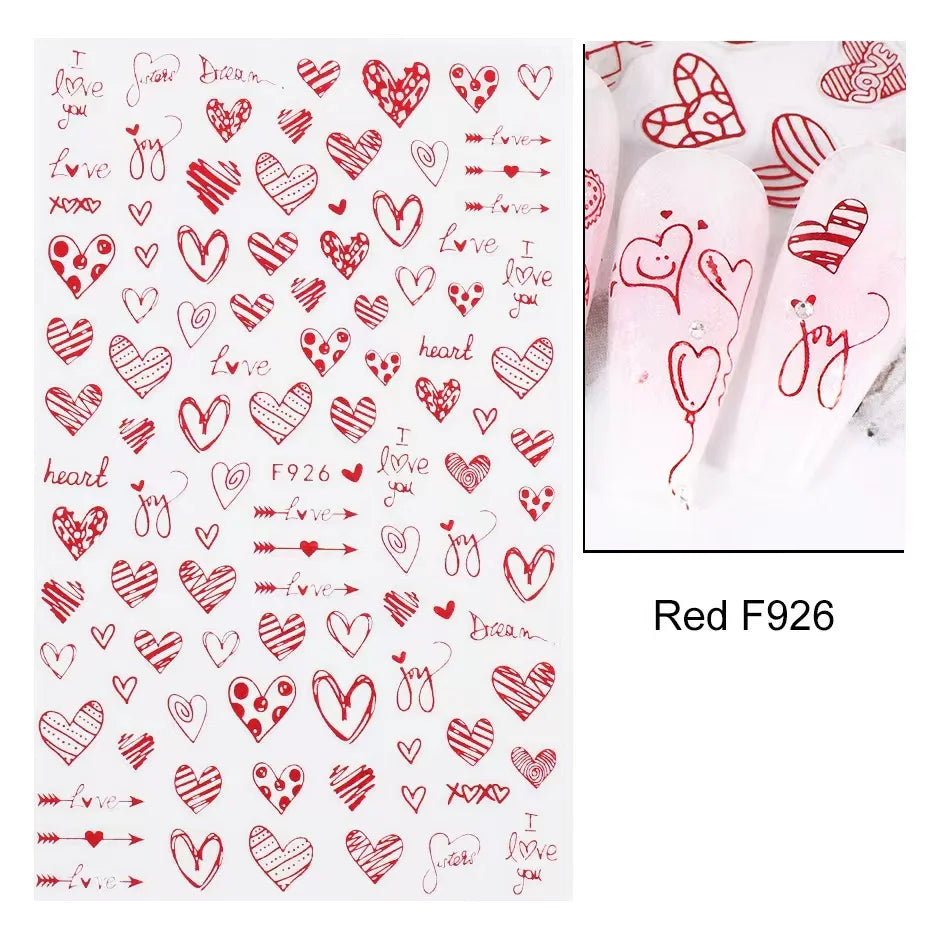 1PCS Valentine's Day Nail Stickers Cartoon Love Nail Supplies Nail Decals for Ladies Nail Art Decoration