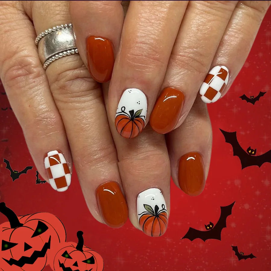 Autumn Matte Press-On Nails | 24pcs Rose Leaf Almond | Full Cover Acrylic Nail Tips with Glue