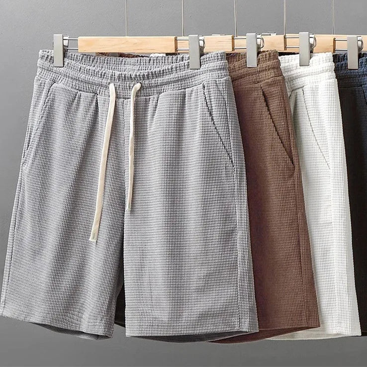 Men's Solid Color Waffle Shorts – Casual Mid-Waist Summer Shorts
