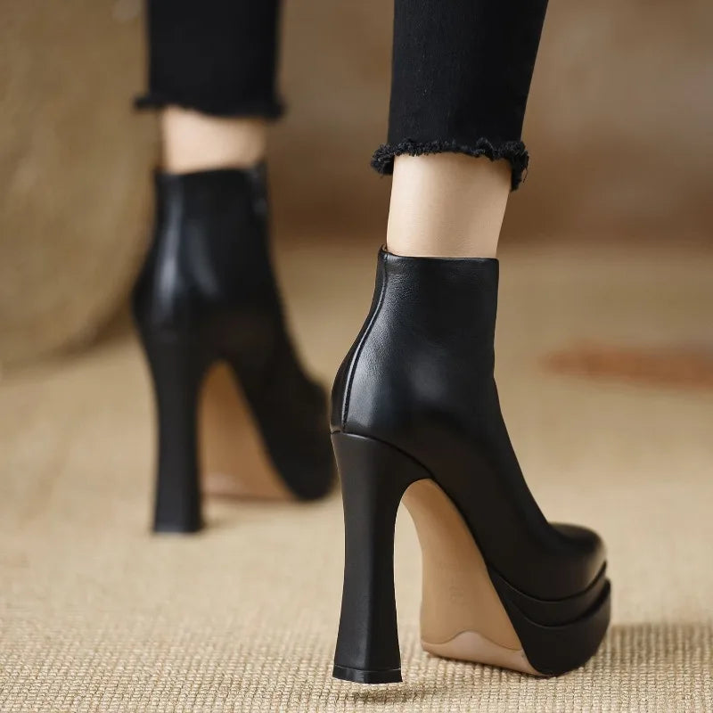 2025 New Ultra-high Heel Stretch Boots for Women Autumn Winter New Style Pointed-toe Thick-soled Waterproof Platform Ankle Boots