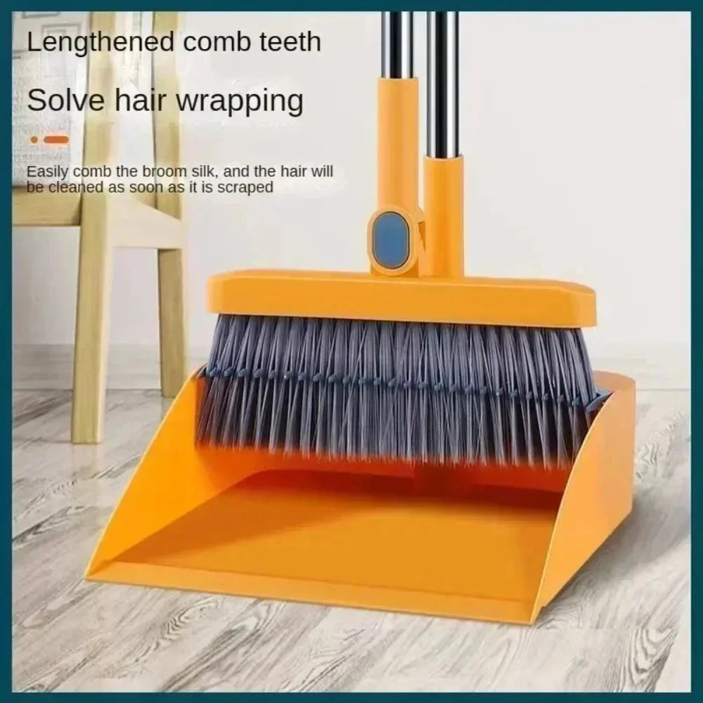 Foldable Broom and Dustpan Set, Compact Wall Mountable with Extra Stiff Bristles for Easy Storage & Cleaning