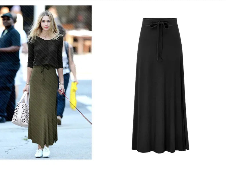 Plus Size Women's Clothing 2025 Fashion Knit Skirt Female High-waisted Long Split A-line Skirt Comforts Women Skirt