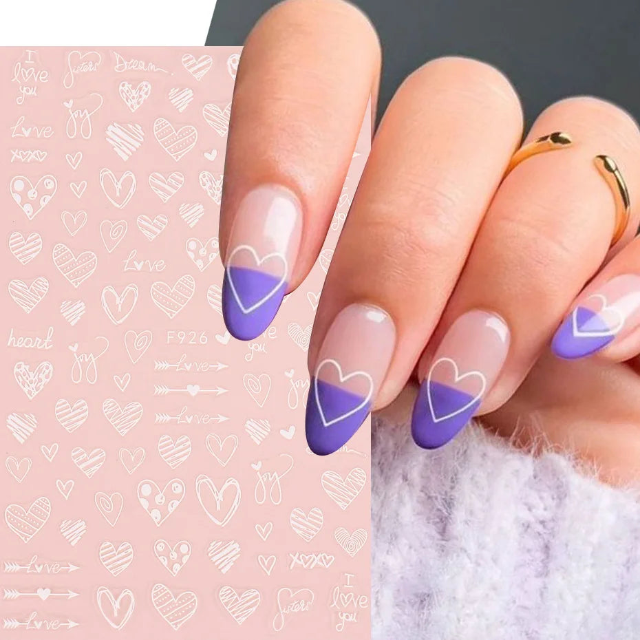 1PCS New Black White Love Heart English Alphabet Nail Art Sticker Nail Decoration Decal DIY Valentine's Day 3D Adhesive Stickers