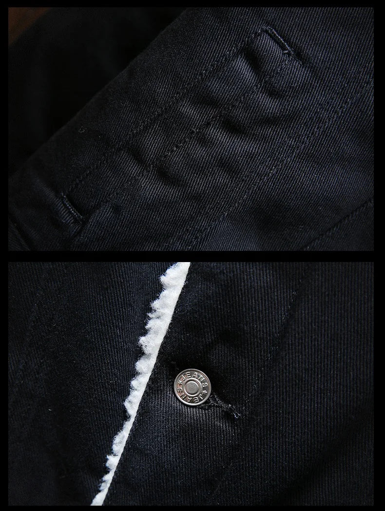 Winter Men's Fleece-Lined Denim Jacket Korean Fashion Windproof Warm Multi-Pocket Lapel Jacket Man High Street Vintage Jean Coat