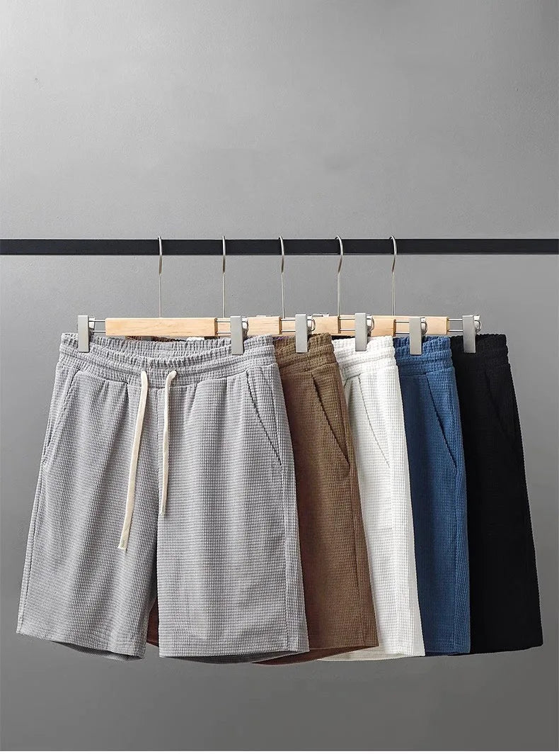 Men's Solid Color Waffle Shorts – Casual Mid-Waist Summer Shorts