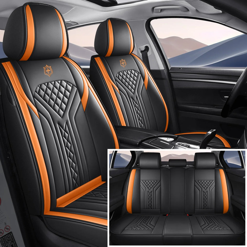 5 Seats PU Leather Car Seat Covers Full Coverage Split Headrest Soft Sponge Filled Comfortable Wear Resistant Non Slip