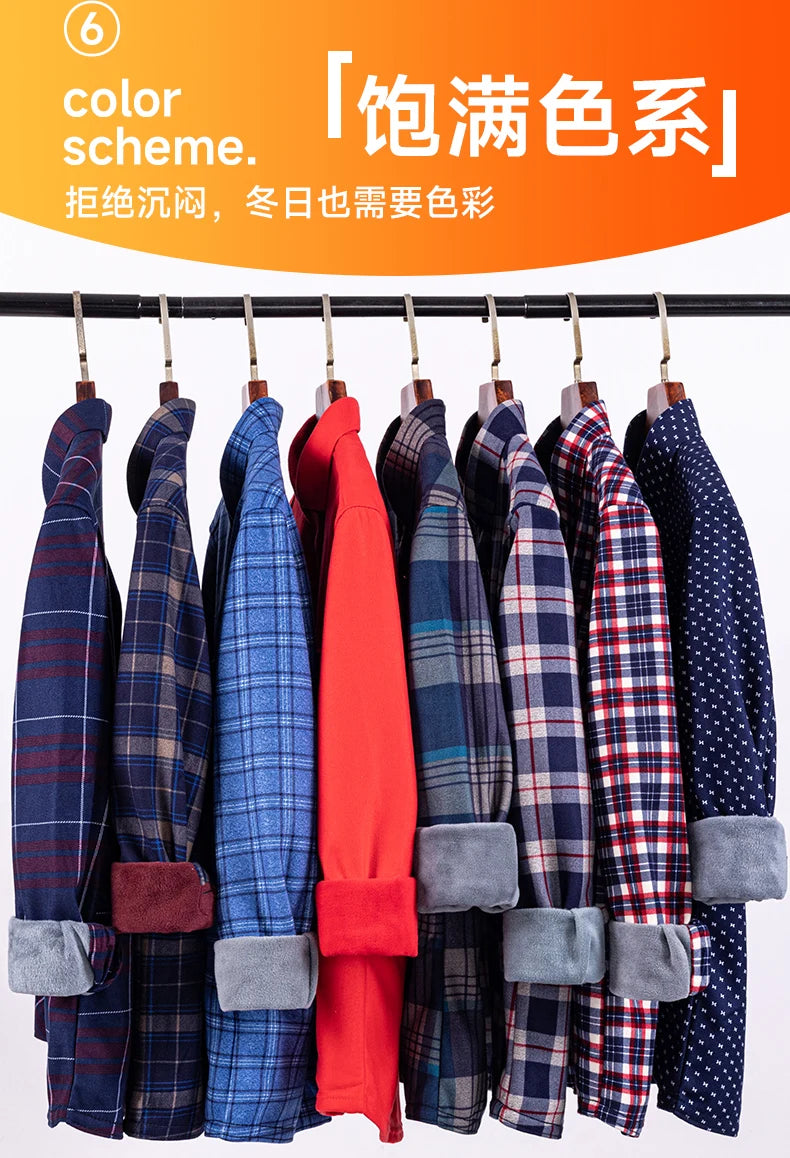 Winter Warm Men's Plaid Shirts Thickened Flannel Casual Menswear Long Sleeve Plus Size Office Workwear Casual Male Check Shirts