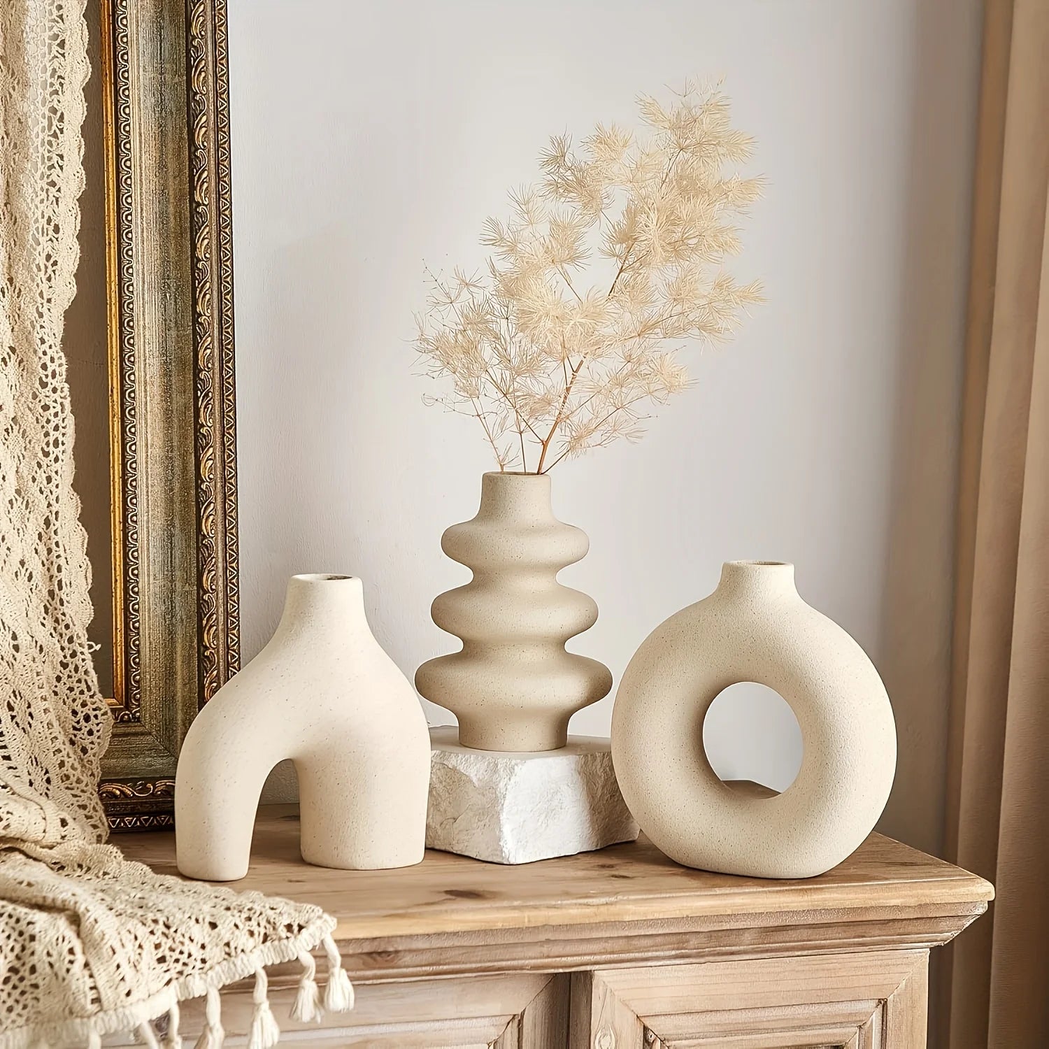 Bohemian ceramic vase set, decorative vase ornaments