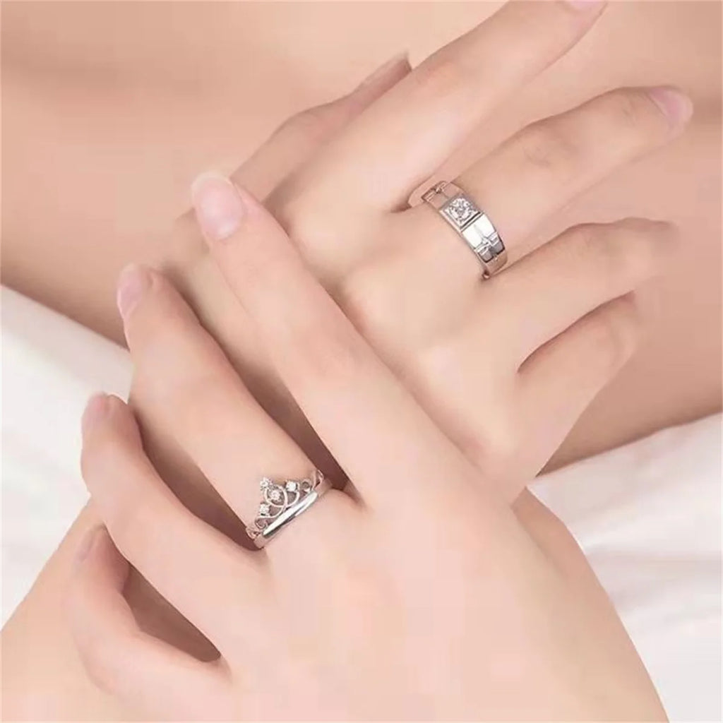 2Pcs/set Silver Plated Crown Square Couple Rings For Women Men Punk Forever Endless Love Wedding Ring Valentine's Day Jewelry