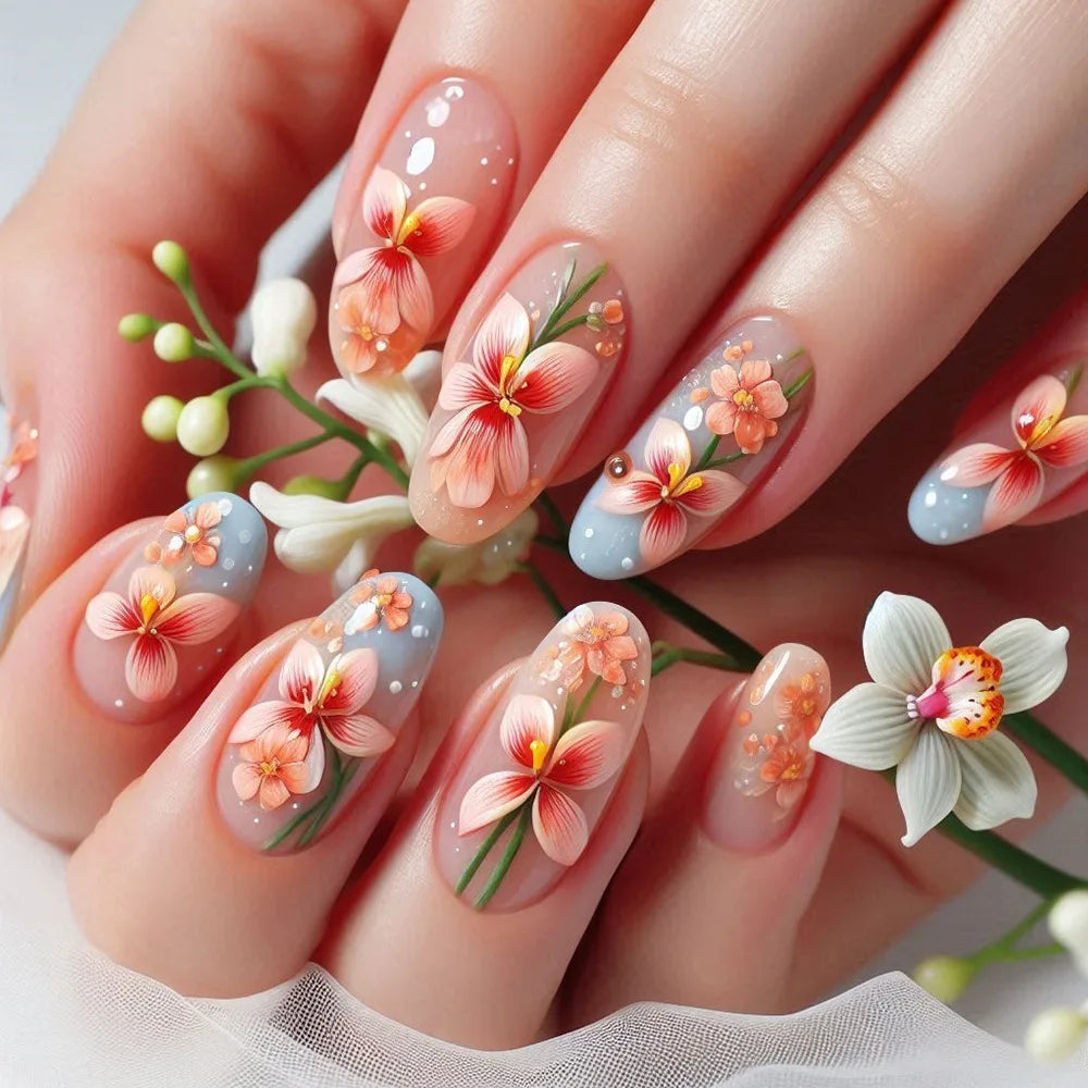 Autumn Matte Press-On Nails | 24pcs Rose Leaf Almond | Full Cover Acrylic Nail Tips with Glue