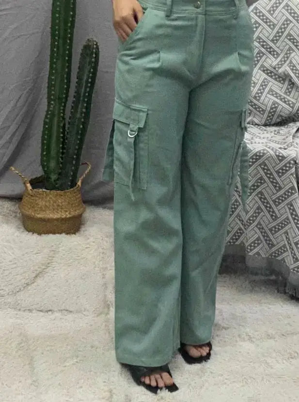 Fashion Retro Overalls Pants Multi-Pocket Casual Straight Pants High Street Women's Wide-Legged High Waisted Long Trousers