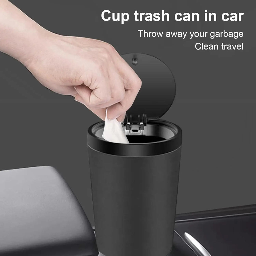 Compact Leakproof Mini Car Trash Can with Easy-Press Pop-Up Lid Durable Odor-Blocking Waterproof ABS Bin for Cup Holders Storage